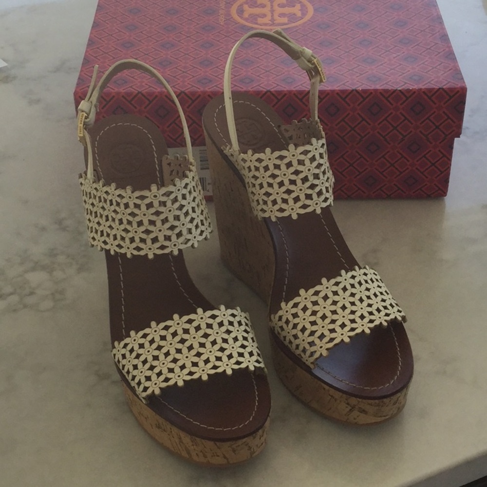 Tory Burch Ivory Floral Wedges
